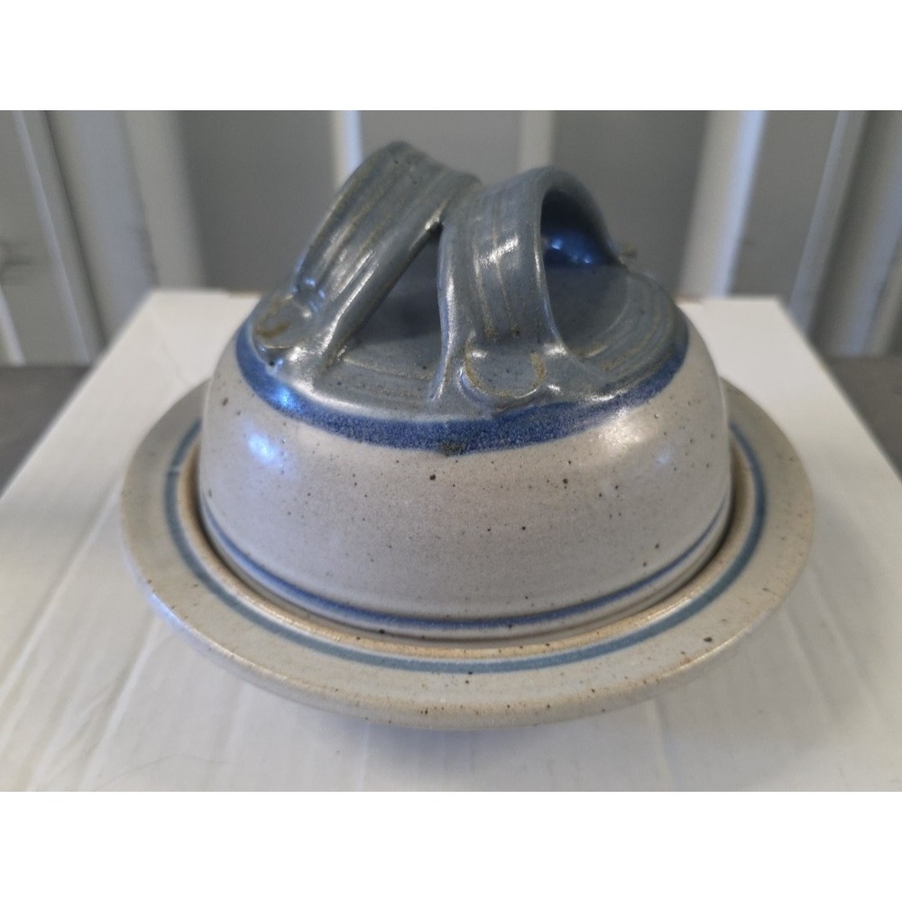 Vintage Wright Pottery Glazed Stoneware Bowl with lid and handle